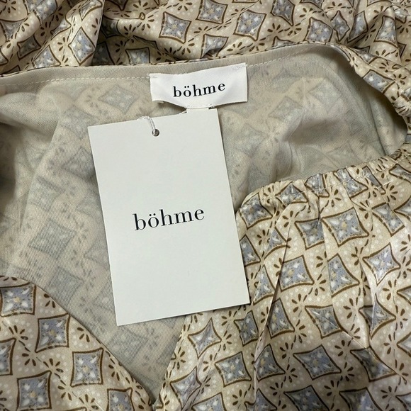 Bohme Tiered Satin Maxi Dress in‎ Cream Geometric Print Large NWT - Picture 6 of 9